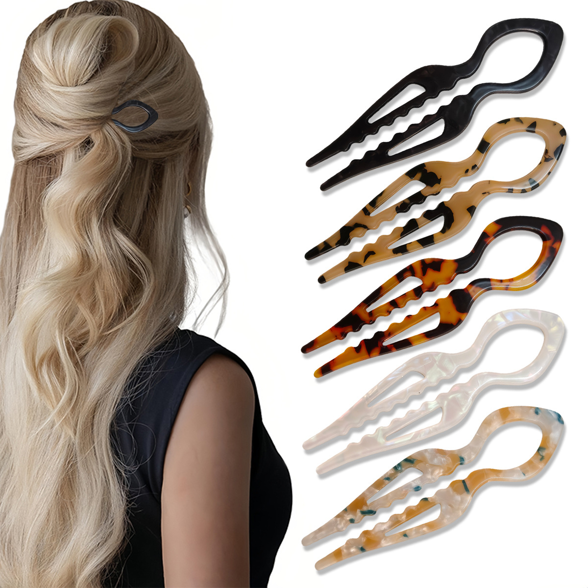Hair Bundles - U-образные палочки для волос, черепаховая акриловая